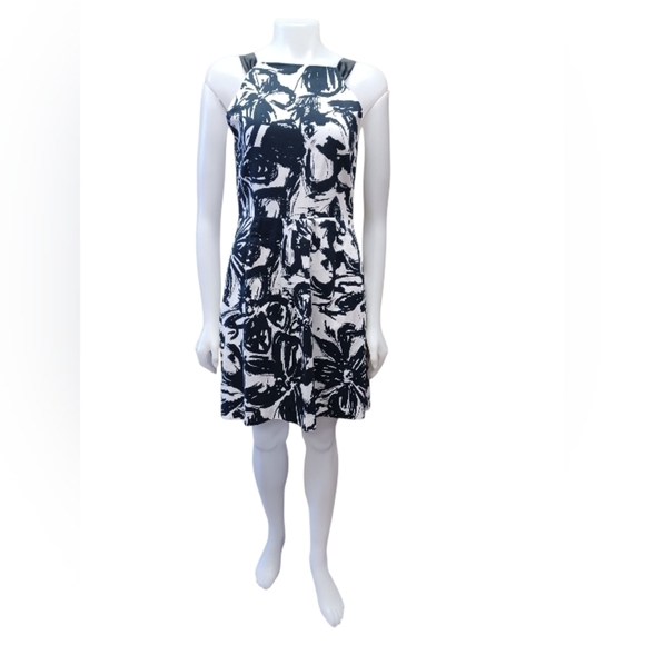 Mario Serrani Dress Sleeveless Floral Black/White Size 8Women’s size 8EUC - Picture 2 of 10